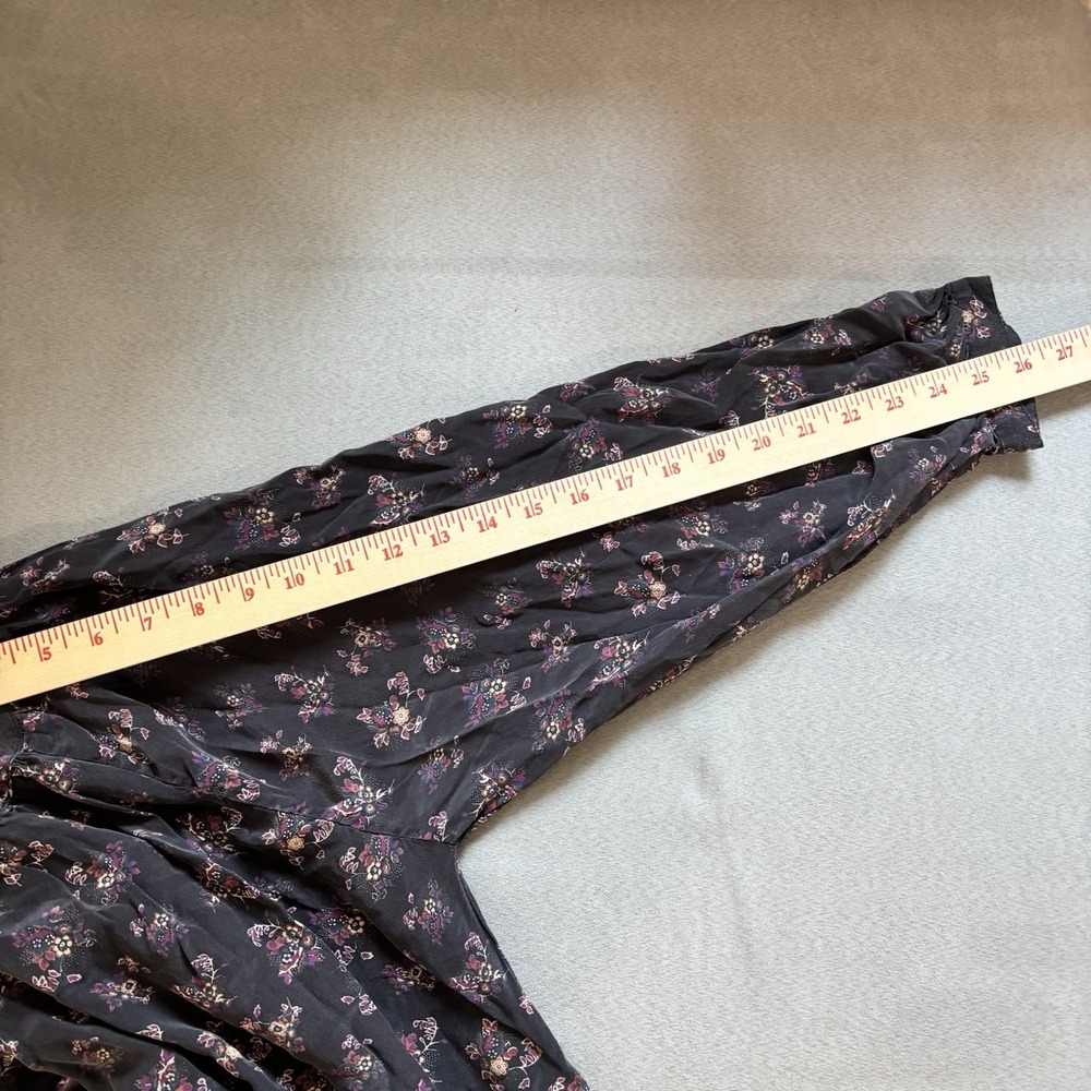 Suzie Kondi Easy Dress L Black Floral Silk Tiered Midi Boho Oversized Pockets - Picture 8 of 14